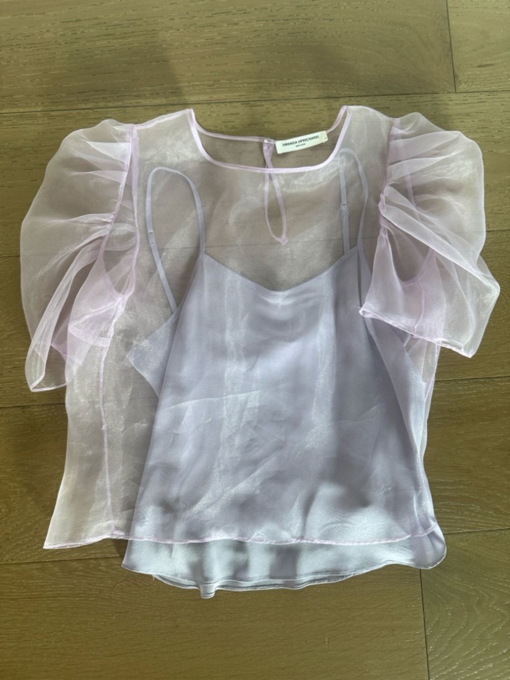 Amanda Uprichard Sheer Lavender Puff Sleeve Top - Picture 2 of 3